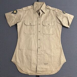 Vintage US Army Khaki Cotton Utility Shirt Short Sleeve Specialist‎ Rank 14.5x30